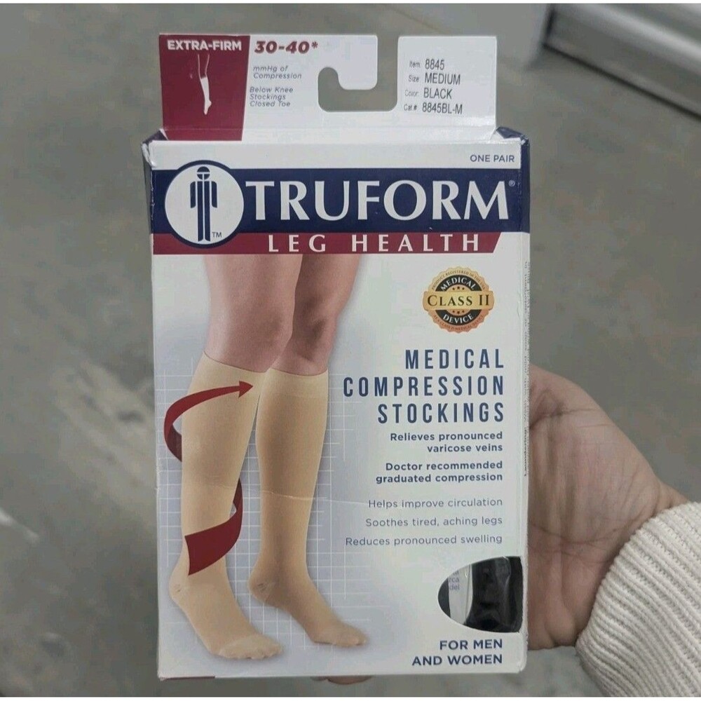 Truform 30-40mmhg Unisex Medical Compression Socks Closed‎ Toe Black Extra Firm